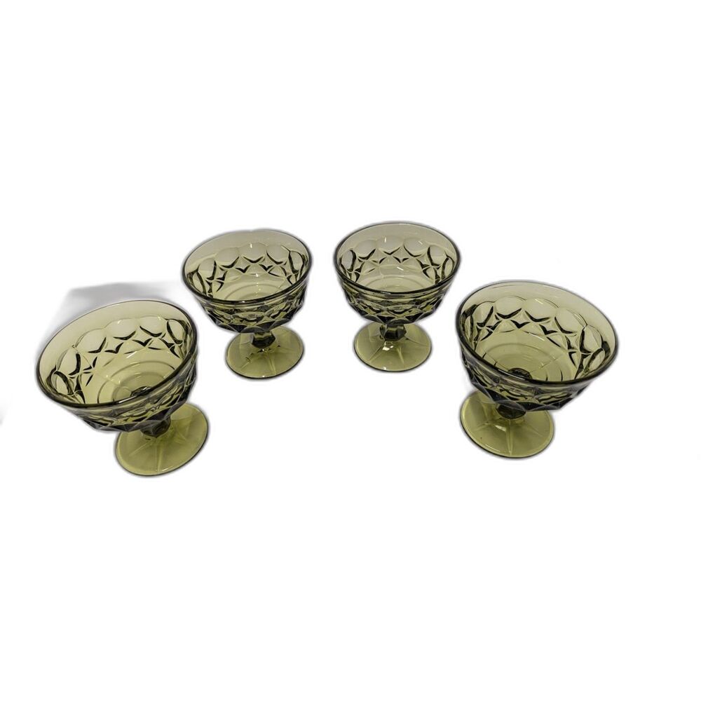 Vintage Noritake Perspective Avocado Green Champagne Sherbet Glasses Set of 4